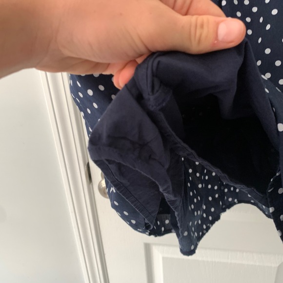 Abercrombie & Fitch Navy Polka Dot Puff Sleeve Smocked Mini Dress Women Large - Picture 9 of 12